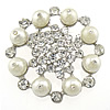 Glass Pearl Brooch, Zinc Alloy, with Glass Pearl, Flower, platinum color plated, with rhinestone, white 