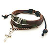 Cowhide Bracelets, with Waxed Cotton Cord & Wood & Zinc Alloy, Cross, plated, charm bracelet & adjustable & Approx 7-9 Inch 