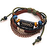 Cowhide Bracelets, with Waxed Cotton Cord & Wood & Zinc Alloy, plated, braided & adjustable & Approx 7-9 Inch 