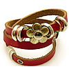 Cowhide Bracelets, with Waxed Cotton Cord & Zinc Alloy, plated, with flower pattern & Approx 7-9 Inch 