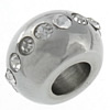 Stainless Steel European Beads, 304 Stainless Steel, Rondelle, plated, with rhinestone Approx 5mm 