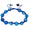 Ágata azul Pulsera de Woven Ball, con cordón de nylon, Esférico, lisa, azul, 10.5mm, 8.5mm, longitud:aproximado 7-10 Inch, Vendido por Sarta