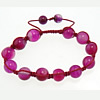 Rose Agate Woven Ball Bracelets, with Nylon Cord, Round, bright rosy red, 10.5mm, 8.5mm Approx 6-9 Inch 