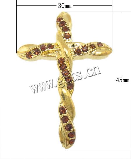 Rhinestone Zinc Alloy Connector, Cross, plated, Customized & with rhinestone, more colors for choice, 30x45x6mm, Hole:Approx 1.2mm, Sold By PC