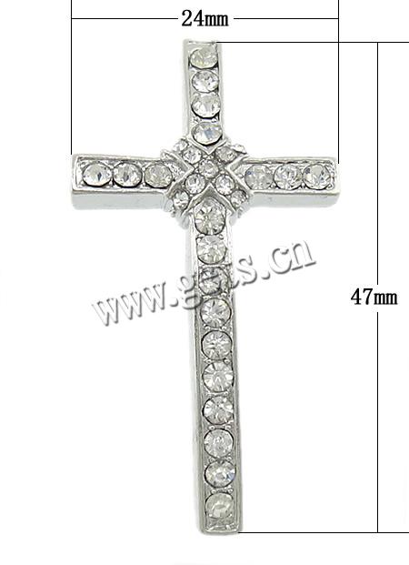 Rhinestone Zinc Alloy Connector, Cross, plated, Customized & with rhinestone, more colors for choice, 24x47x6mm, Hole:Approx 2mm, Sold By PC