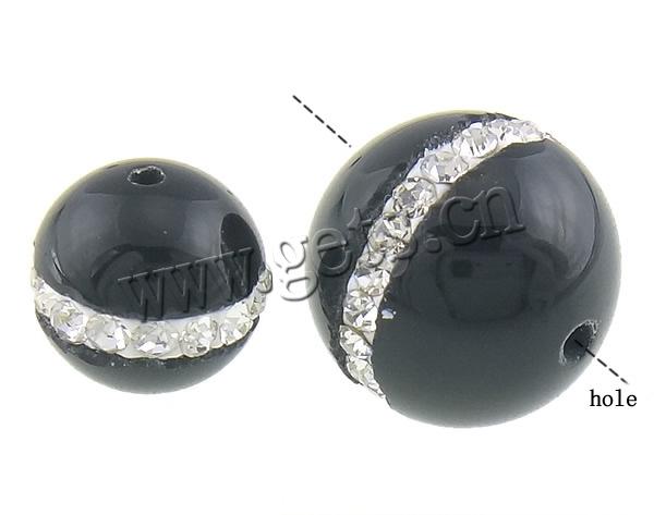 Bolas de ágata, Ágata negra, con Arcilla analiar de diamantes de imitación AB, Esférico, diverso tamaño para la opción & con un diamantes de imitación de Categoría A, agujero:aproximado 1.8mm, Vendido por UD