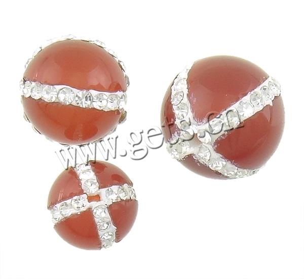 Achat Perlen mit Strass , Roter Achat, rund, verschiedene Größen vorhanden & mit Strass von Klasse A, Bohrung:ca. 1mm, verkauft von PC