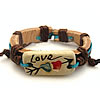 Men Bracelet, Cowhide, with Waxed Cotton Cord & Polymer Clay, word love, adjustable & enamel Approx 7-9 Inch 
