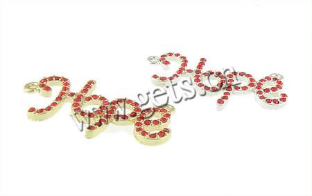 Rhinestone Zinc Alloy Connector, Letter, word hope, plated, Customized & with rhinestone & 1/1 loop, more colors for choice, 44.5x18x3mm, Hole:Approx 2mm, Sold By PC