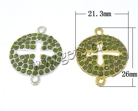 Rhinestone Zinc Alloy Connector, Oval, plated, Customized & with rhinestone & 1/1 loop, more colors for choice, 21.3x26x3.5mm, Hole:Approx 1.8mm, Sold By PC