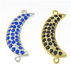Rhinestone Zinc Alloy Connector, Moon, plated, Customized & with rhinestone & 1/1 loop Approx 2mm 