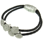 PU Cord Bracelets, with rhinestone zinc alloy beads, brass magnetic clasp Sold per  Strand