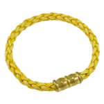 PU Cord Bracelets, with brass magnetic clasp, yellow color, 7mm, Sold per 8.  Strand