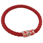 PU Cord Bracelets, brass magnetic clasp with rhinestone & enamel, 6mm, Sold per  Strand
