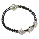 PU Cord Bracelets, rhinestone zinc alloy beads, with brass magnetic clasp Sold per  Strand