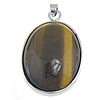 Tiger Eye Pendants, with Brass, Oval, silver color plated Approx 