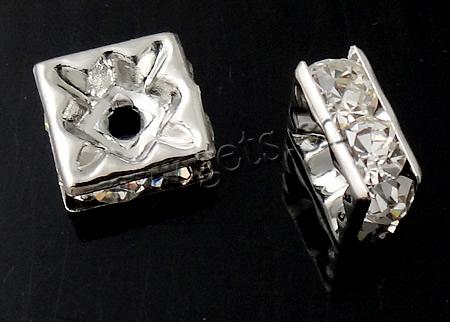 Espaciador cuadrado de diamante de imitación, metal, Squaredelle, chapado, con un diamantes de imitación de Categoría A, más colores para la opción, Grado A, 8x8x4mm, agujero:aproximado 2mm, 100PCs/Bolsa, Vendido por Bolsa