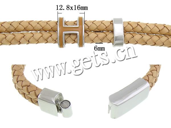 Bracelets de cuir de vachette, cuir de peau de vache, avec acier inoxydable 316L, longueur différente pour le choix & émail, plus de couleurs à choisir, sans cadmium, 12.8x16mm, 6mm, 33.3x13.7mm, Vendu par brin