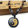 Waxed Cotton Cord Necklace, Resin, with Waxed Cotton Cord & Wood, Flat Round, ying yang & imitation bone & adjustable, 35mm Approx 16-23 Inch 