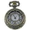 Taschen-Uhr-Leiter, Zinklegierung, mit Glas, flache Runde, antike Bronzefarbe plattiert, mit Blumenmuster, 27x27x12mm, verkauft von PC