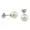 Stainless Steel Pearl Stud Earring, with Glass Pearl, stainless steel post pin, Round, 9mm, 0.8mm 