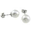 Stainless Steel Pearl Stud Earring, with Glass Pearl, stainless steel post pin, Round, 10mm, 0.8mm 