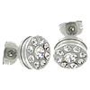 Stainless Steel Stud Earring, stainless steel post pin, Flat Round, with rhinestone 0.8mm 