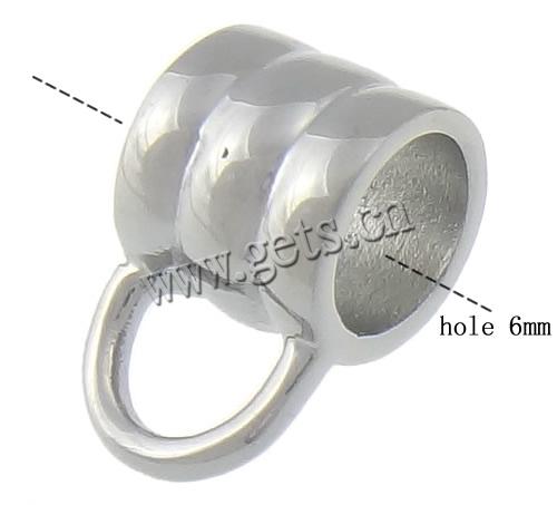 Perle de caution en acier inoxydable, tube, couleur originale, 8x14x9mm, Trou:Environ 6-4mm, Vendu par PC
