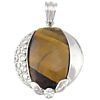 Tiger Eye Pendants, with Brass, Oval, silver color plated, with rhinestone, nickel, lead & cadmium free Approx 