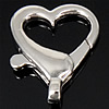 Zinklegierung Karabinerverschluss, Herz, plattiert, keine, frei von Nickel, Blei & Kadmium, 22x26x5mm, Bohrung:ca. 2x5mm, verkauft von PC