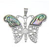 Abalone Shell Pendants, Brass, with Abalone Shell, Butterfly, platinum color plated, with rhinestone, cadmium free Approx 