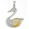 Brass Shell Pendants, with Yellow Shell, Swan, with rhinestone, nickel, lead & cadmium free Approx 