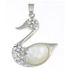 Brass Shell Pendants, with White Shell, Swan, with rhinestone, nickel, lead & cadmium free Approx 