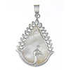 Brass Shell Pendants, with White Shell, Teardrop, with rhinestone, nickel, lead & cadmium free Approx 