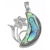 Abalone Shell Pendants, Brass, with Abalone Shell, Moon, platinum color plated, with flower pattern & with rhinestone, nickel, lead & cadmium free Approx 