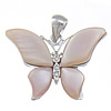 Brass Shell Pendants, with Pink Shell, Butterfly, with rhinestone, nickel, lead & cadmium free Approx 