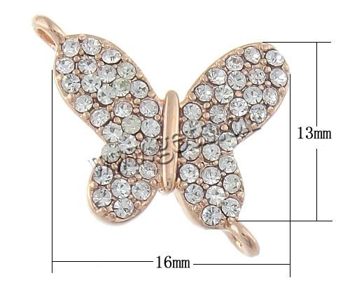 Animal Zinc Alloy Connector, Butterfly, plated, with Mideast rhinestone & 1/1 loop, more colors for choice, nickel, lead & cadmium free, 13x16x2.5mm, Hole:Approx 1.5mm, Sold By PC