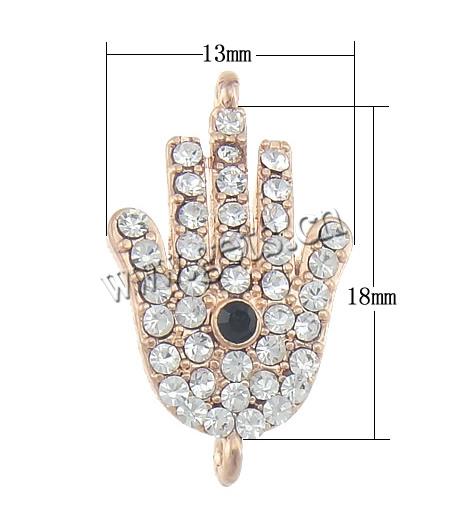 Rhinestone Zinc Alloy Connector, Hamsa, plated, Islamic jewelry & with Mideast rhinestone & 1/1 loop, more colors for choice, nickel, lead & cadmium free, 18x13x3mm, Hole:Approx 1.5mm, Sold By PC