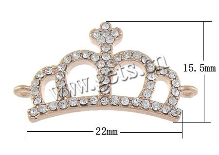 Rheinkiesel Zinklegierung Verbinder, Krone, plattiert, mit Strass von Nahost & 1/1-Schleife, keine, frei von Nickel, Blei & Kadmium, 15.5x22x3mm, Bohrung:ca. 1.5mm, verkauft von PC