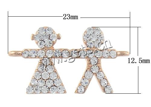 Rhinestone Zinc Alloy Connector, Character, plated, with Mideast rhinestone & 1/1 loop, more colors for choice, nickel, lead & cadmium free, 12.5x23x3mm, Hole:Approx 1.5mm, Sold By PC