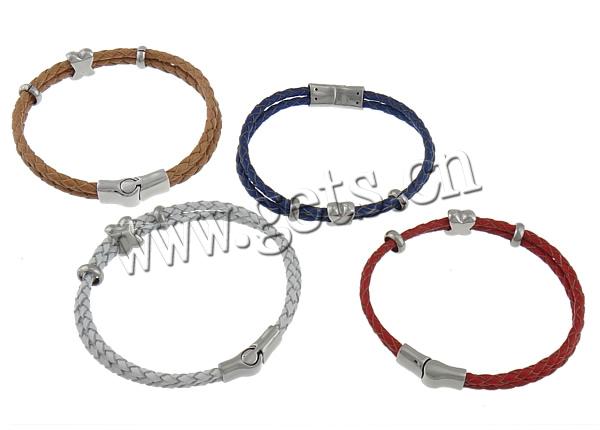 Bracelets de cuir de vachette, cuir de peau de vache, avec Acier inoxydable 316, longueur différente pour le choix, plus de couleurs à choisir, 9x12mm, 3x8.5mm, 3mm, Vendu par brin