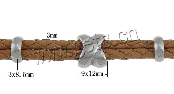 Bracelets de cuir de vachette, cuir de peau de vache, avec Acier inoxydable 316, longueur différente pour le choix, plus de couleurs à choisir, 9x12mm, 3x8.5mm, 3mm, Vendu par brin