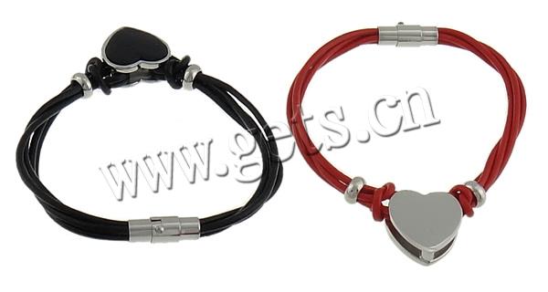 Cowhide Bracelets, with 316 Stainless Steel, different length for choice, more colors for choice, 20x20x8mm, 3.5x8mm, 2mm, Sold By Strand