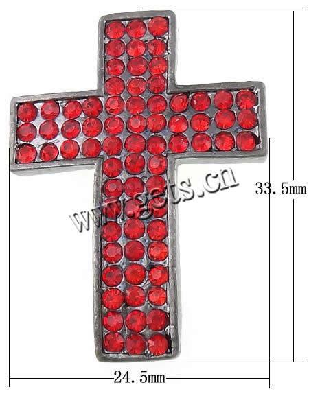 Rhinestone Zinc Alloy Connector, Cross, plated, Customized & with Mideast rhinestone & 1/1 loop, more colors for choice, 33.5x24.5x6mm, Hole:Approx 4.5mm, Sold By PC