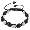 Zinc Alloy Woven Ball Bracelets, with Nylon Cord & Black Agate, plated, handmade & adjustable & stardust, 8mm, 10mm Approx 7-12 Inch 