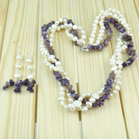 Natural Freshwater Pearl Jewelry Sets, earring & necklace, with Amethyst, February Birthstone, 4-6mm,5-6mm .5 Inch 