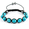 Turquoise Woven Ball Bracelets, Natural Turquoise, with Nylon Cord & Hematite, handmade, adjustable, 10mm, 6mm Approx 7.5 Inch 