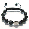 Black Agate Woven Ball Bracelets, with Rhinestone Clay Pave Bead & Nylon Cord, adjustable, 10mm, 6mm Approx 7.5 Inch 