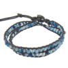 Wrap Bracelets, Leather, with Blue Agate, brass clasp , 7mm Approx 13-15 Inch 