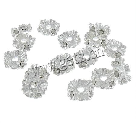 Wave Rondelle Rhinestone Spacer, with Zinc Alloy, Flat Round, plated, plating thickness more than 3μm & with Mideast rhinestone, more colors for choice, nickel free, 10x10x4mm, Hole:Approx 2.2mm, Sold By PC